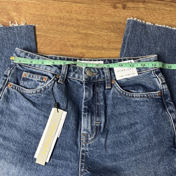 New Topshop Raw Hem Crop Straight Leg Jeans Women's 26 x 30 Blue Denim - Picture 8 of 9